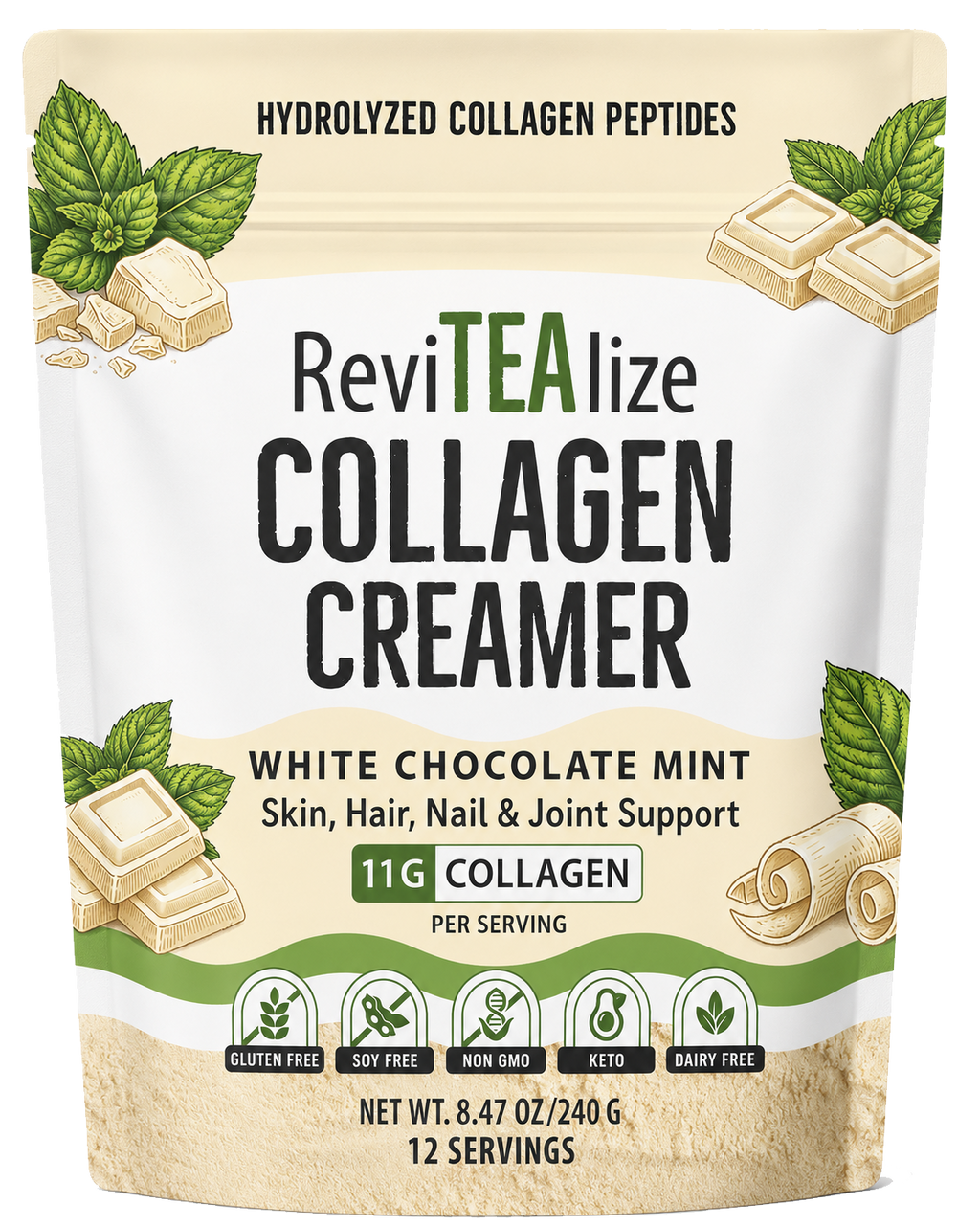 Collagen Creamer for Coffee - Grass Fed Collagen Peptides Powder with MCT Oil for Hair, Skin, Nails & Joint Support - White Chocolate Mint