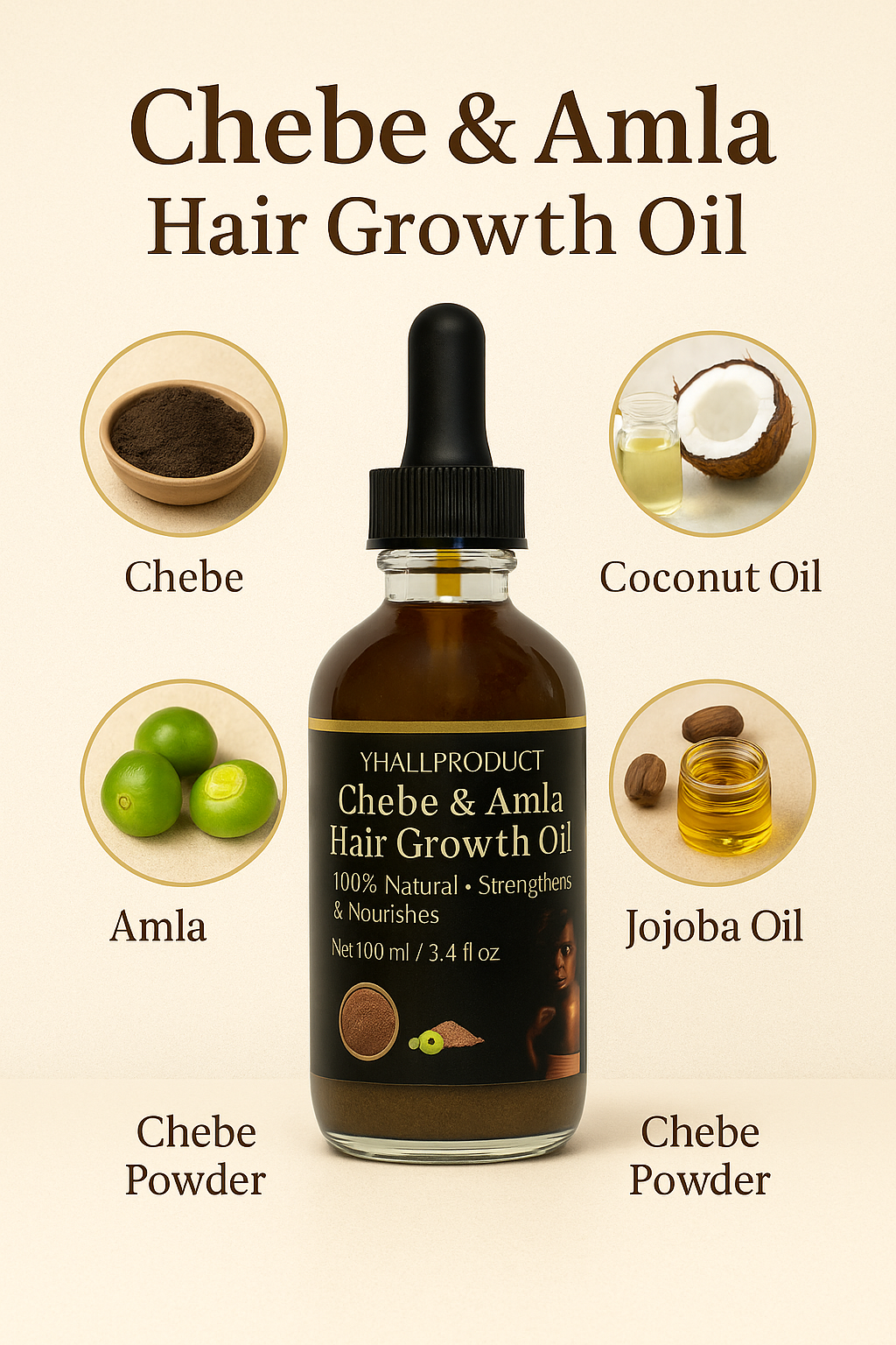 Yhallproduct Chebe and Amla Oil – Natural Hair Growth & Scalp Treatment
